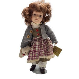 The Broadway Collection 16.5 inch Porcelain Doll Girl with Teddy